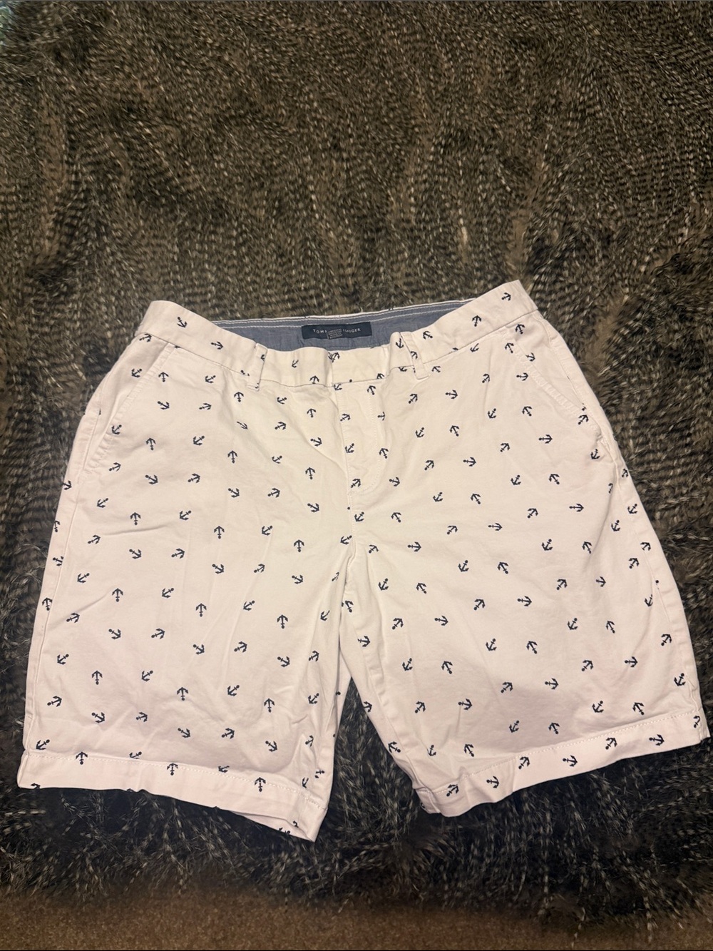 Tommy Hilfiger White Shorts with Navy Anchor Print